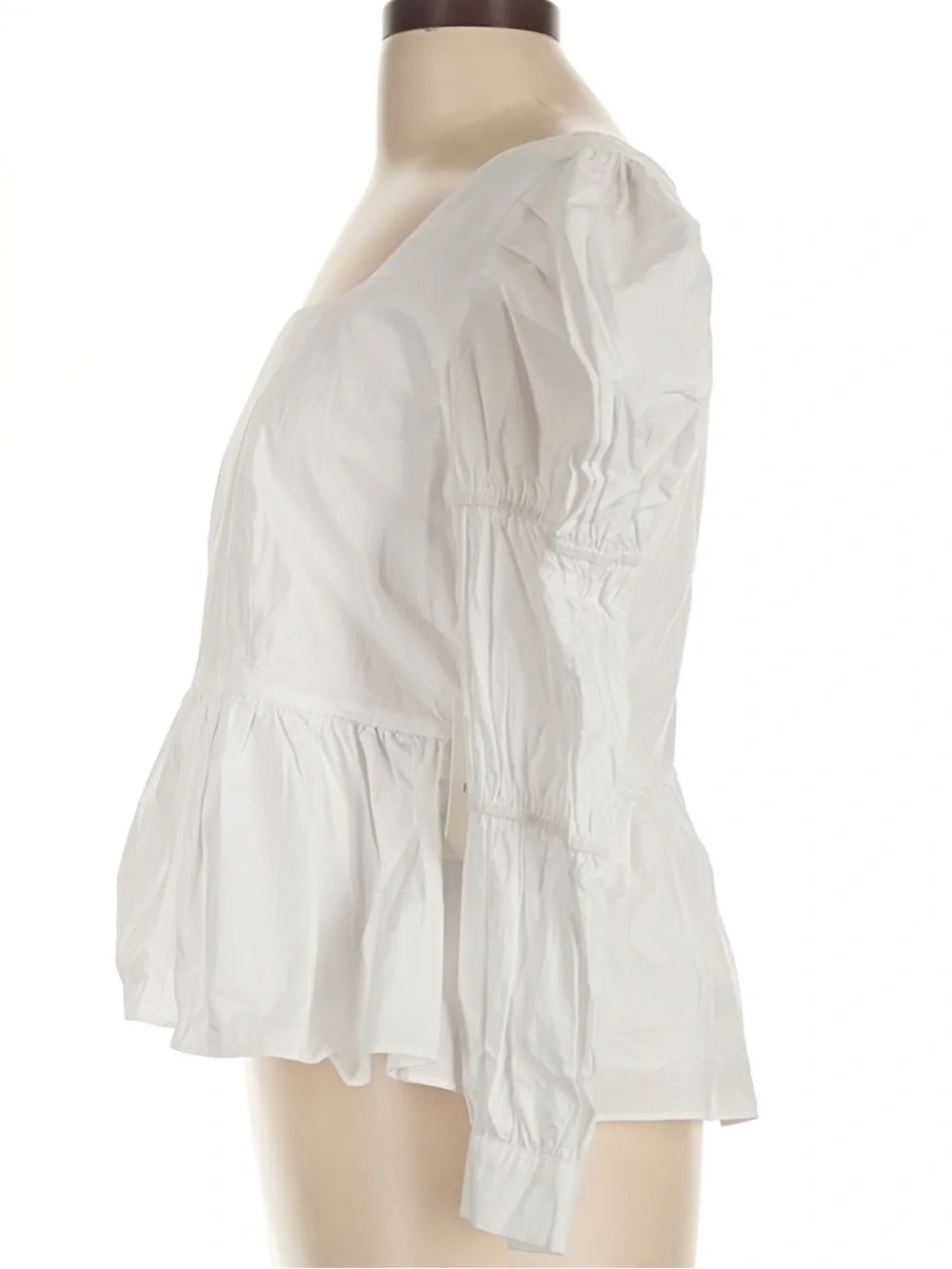 Tuckernuck White Square-Neck Peplum Blouse with Puff Sleeves Size L NWT
